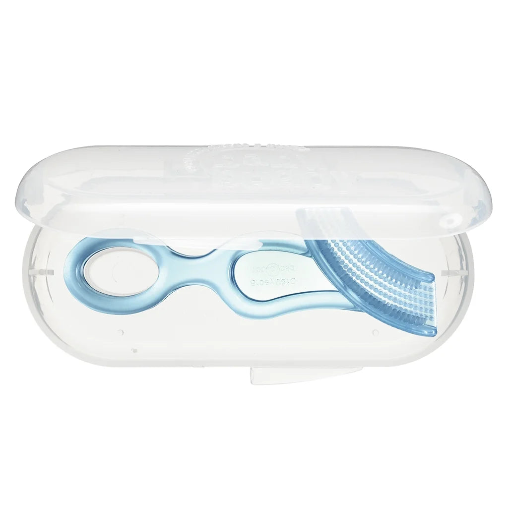 Infant Baby’S 1St Toothbrush Teether with Case, Bpa-Free Silicone Chewable Brush Blue 1Pk